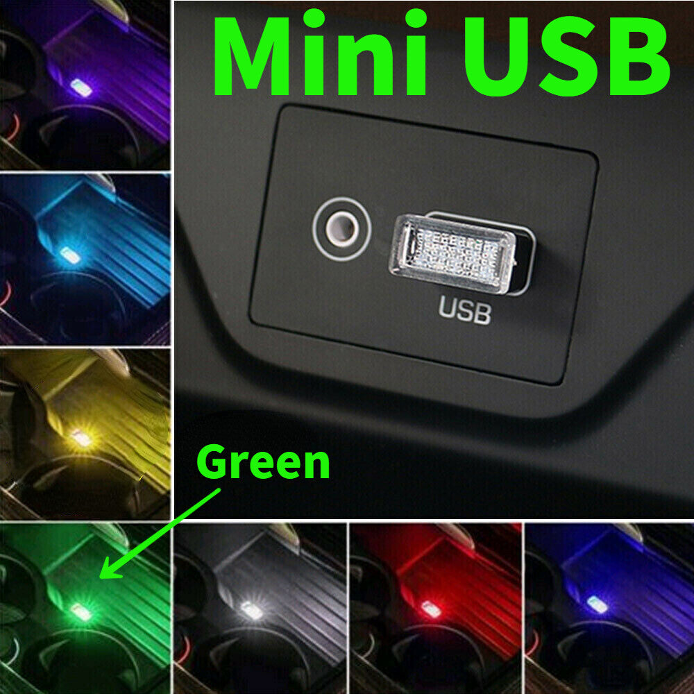 5PCS Green Mini USB LED Car Accessories Interior Light Neon Atmosphere Lamp Bulb US