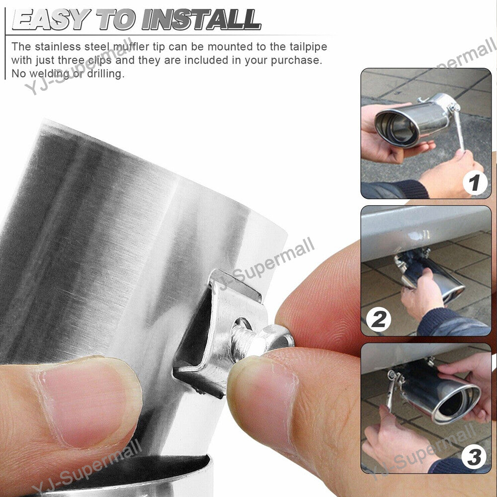 Car Chrome Stainless Steel Rear Exhaust Pipe Tail Muffler Tip Round Accessories
