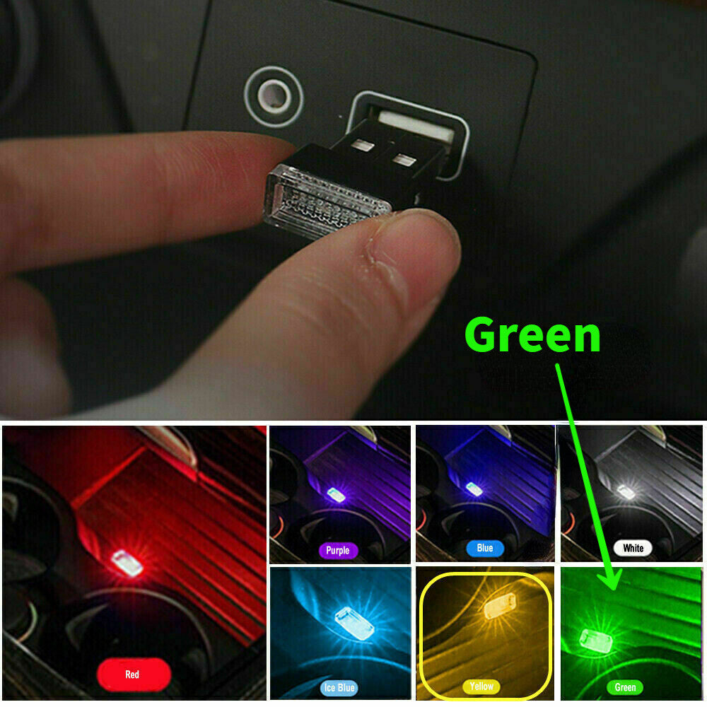 5PCS Green Mini USB LED Car Accessories Interior Light Neon Atmosphere Lamp Bulb US