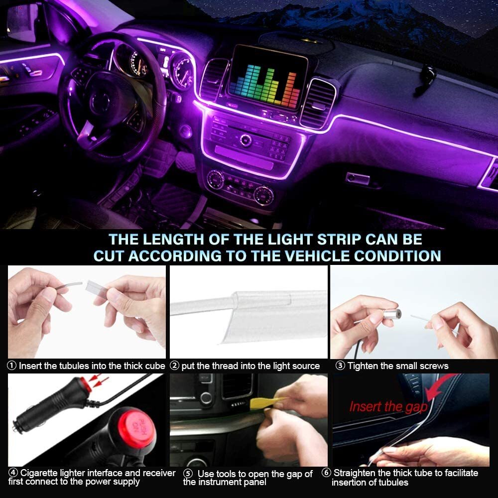 LED Car Interior Strip Light Atmosphere Neon Glow APP-Control Ambient Light Kit