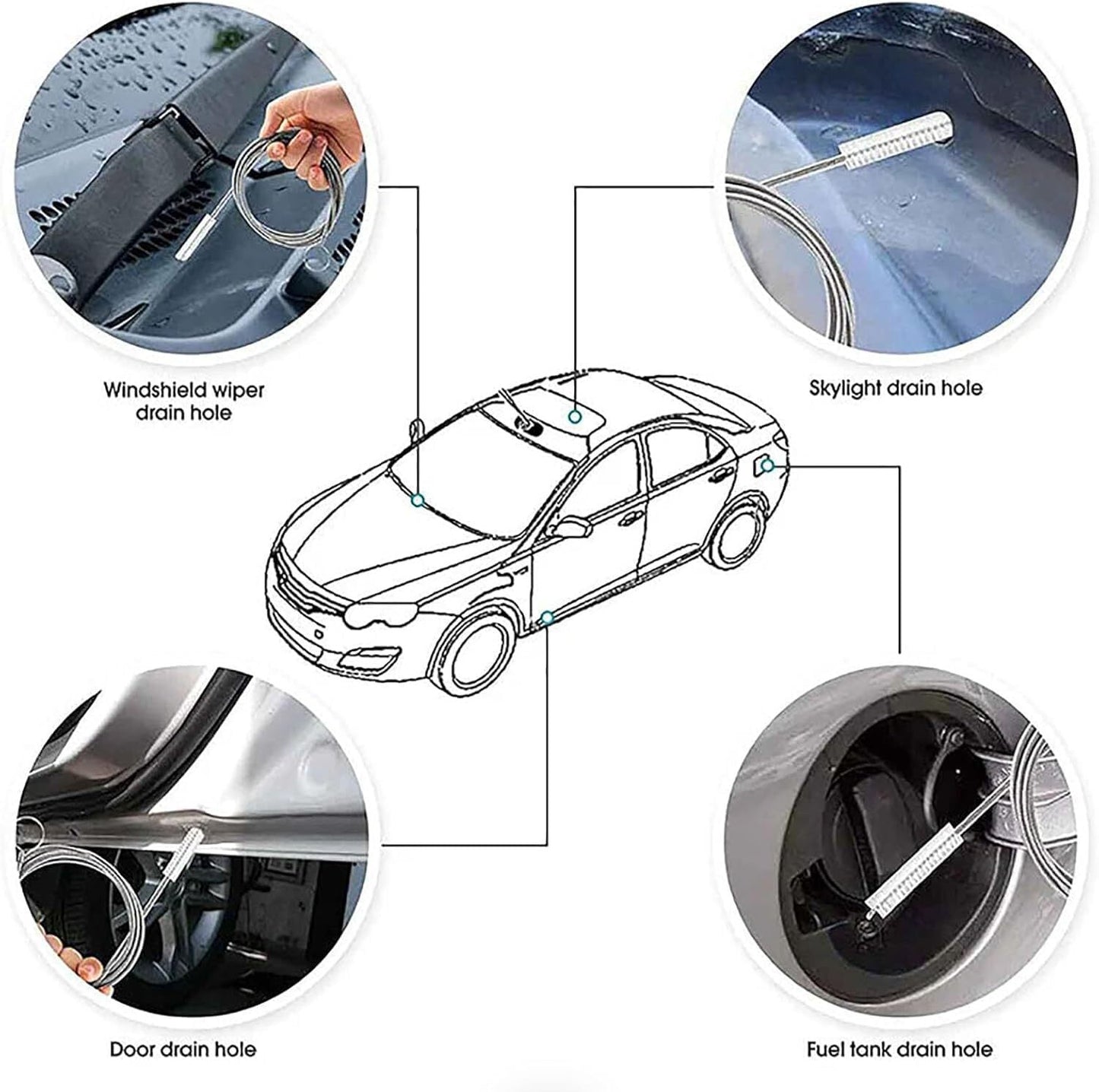 150CM Flexible Car Drain Dredge Sunroof Cleaning Scrub Brush Tool Accessories