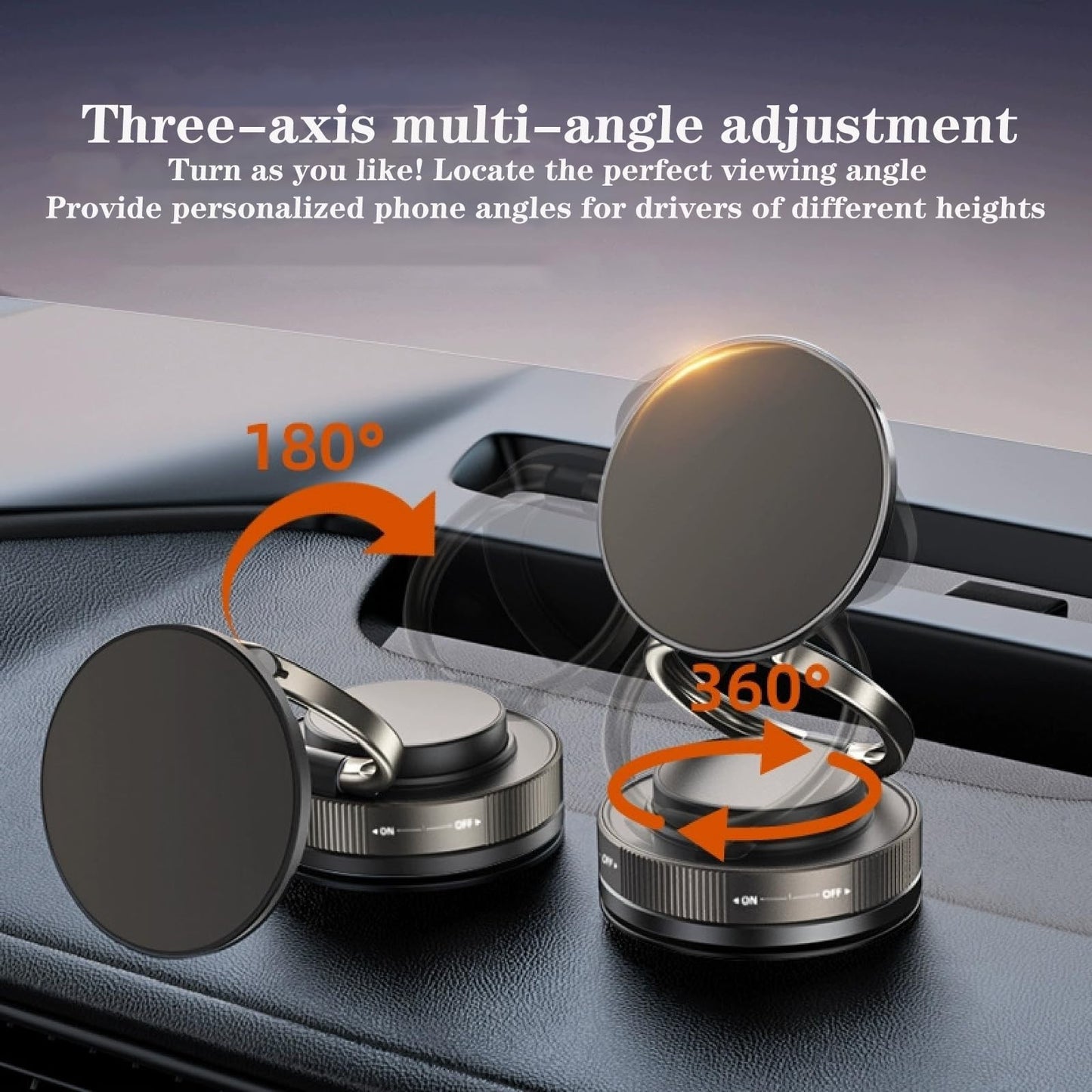 360° Vacuum Magnetic Phone Holder - Suction Cup Car Mount with Foldable Stand