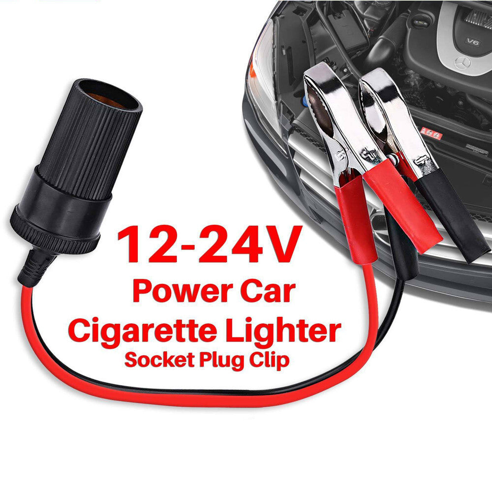 12V Battery To Cigarette Lighter Adapter Alligator Clamp Clip 12 Volt Car Socket