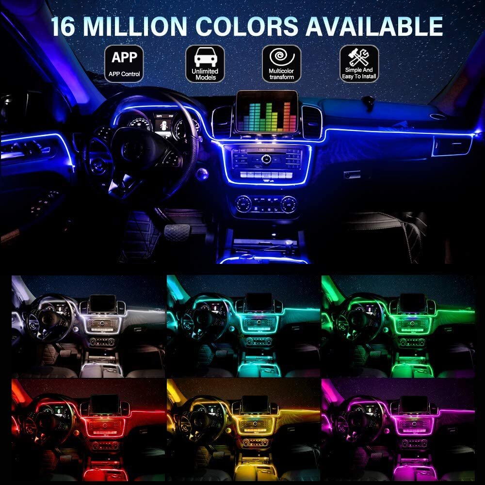 LED Car Interior Strip Light Atmosphere Neon Glow APP-Control Ambient Light Kit