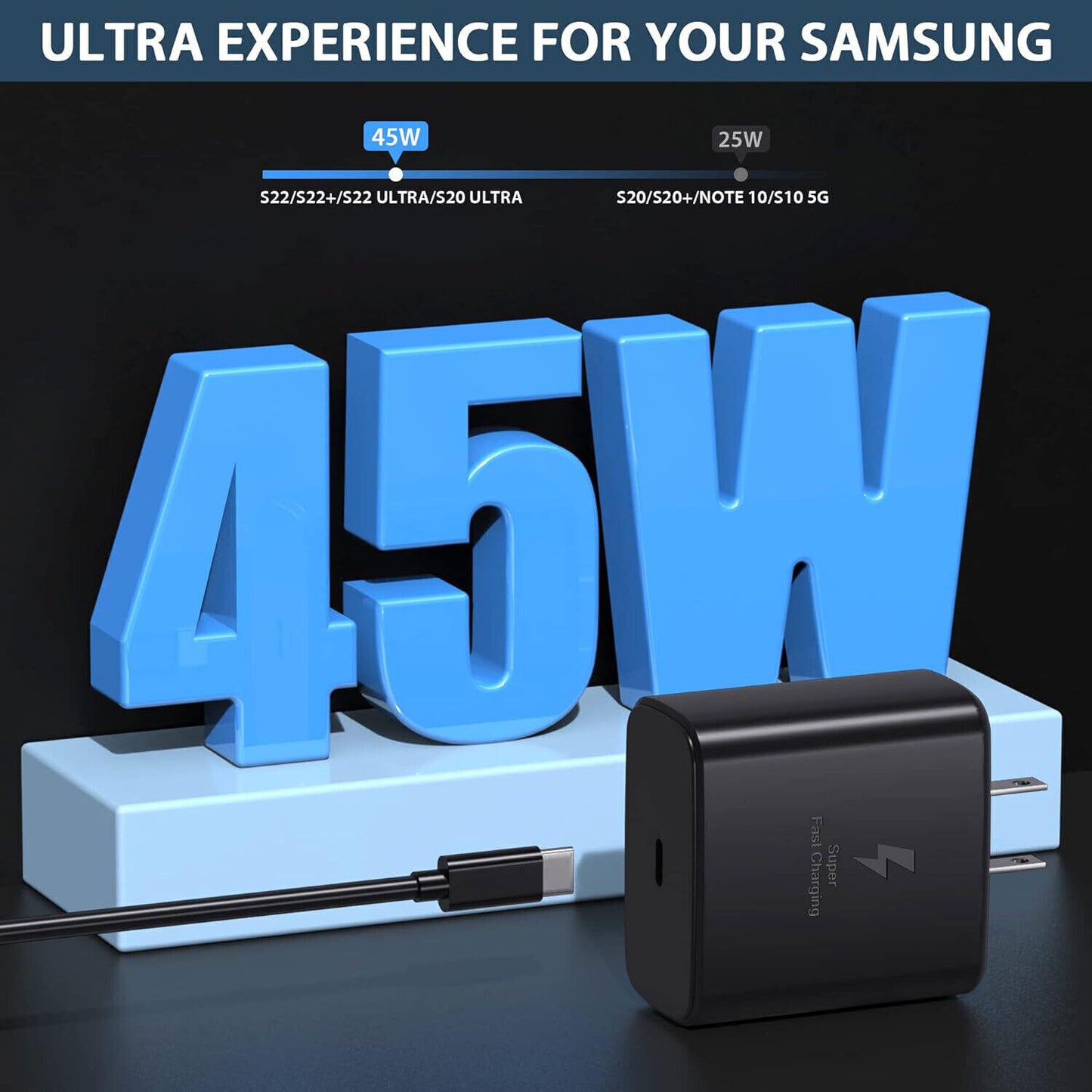 45W Power Adapter 6ft Fast Charger Cable For Samsung Galaxy S21 Plus S20 FE 5G