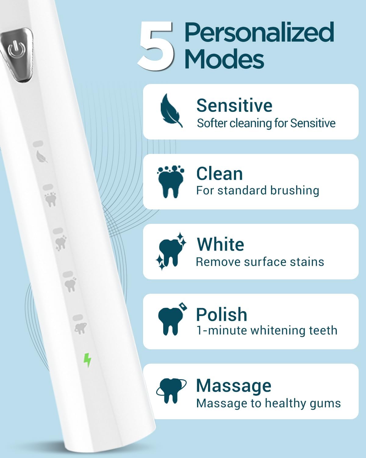 Sonic Electric Toothbrush for Adults and Kids Rechargeable white