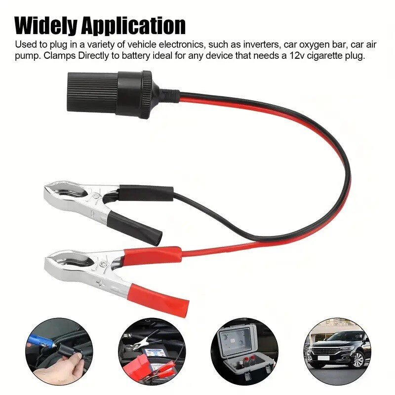12V Battery To Cigarette Lighter Adapter Alligator Clamp Clip 12 Volt Car Socket