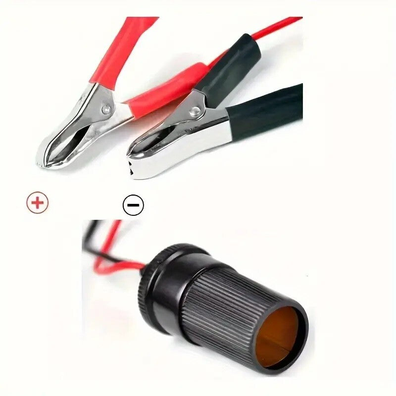 12V Battery To Cigarette Lighter Adapter Alligator Clamp Clip 12 Volt Car Socket