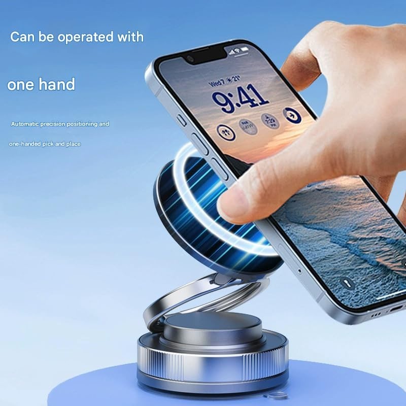 360° Vacuum Magnetic Phone Holder - Suction Cup Car Mount with Foldable Stand