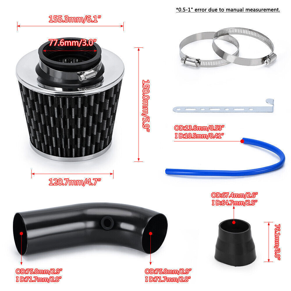 Cold Air Intake Filter Induction Kit Pipe Power Flow Hose System Car Accessories