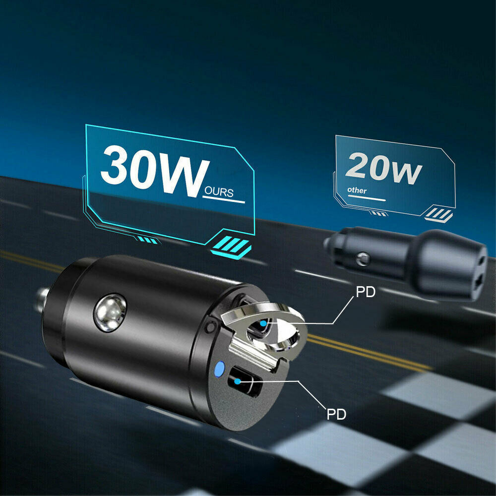Mini Dual USB PD Type-C Car Phone Charger 30W Fast Charge Adapter Accessories
