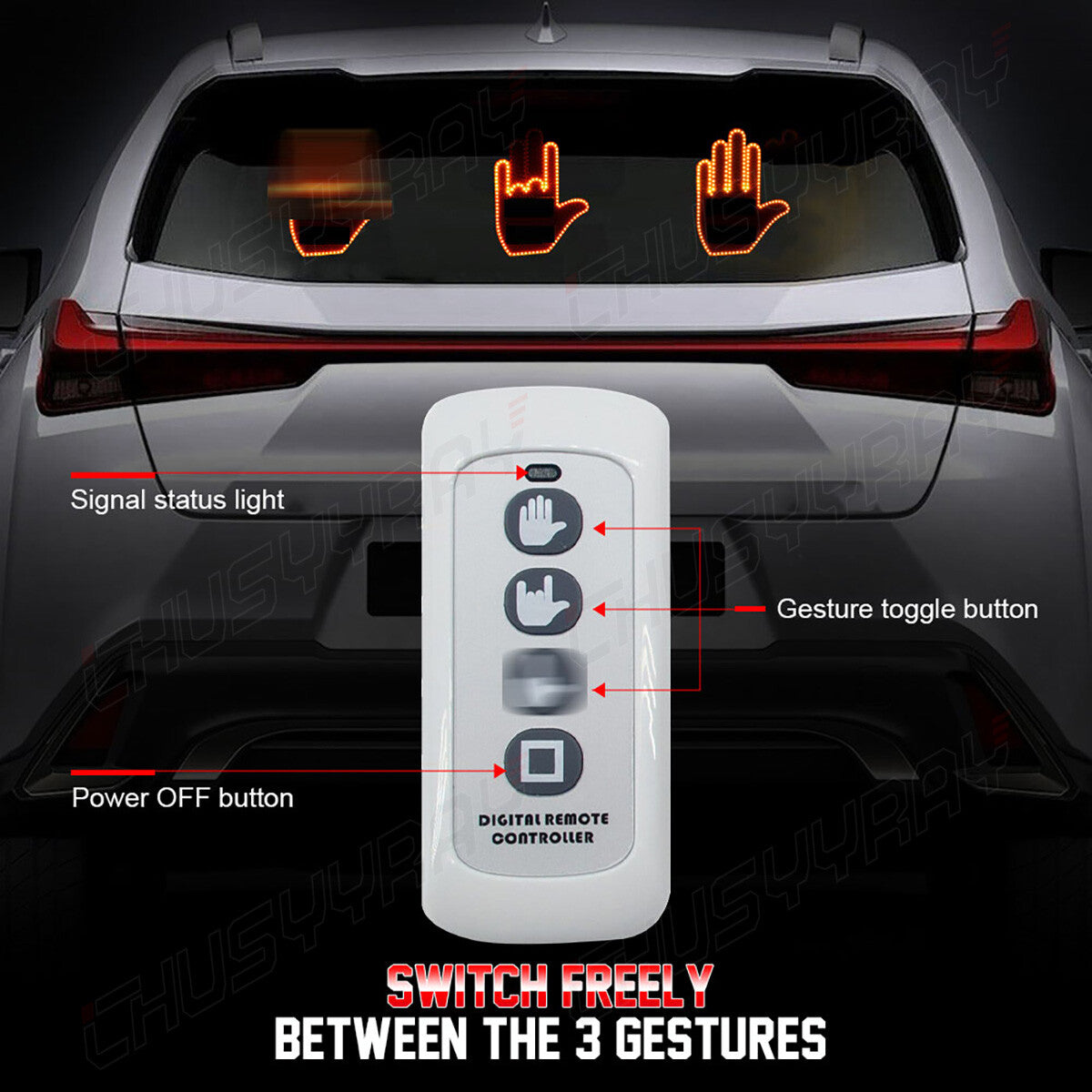 Orange LED Middle Finger Light Hand Finger Gesture Light w/Remote Car Sign Light