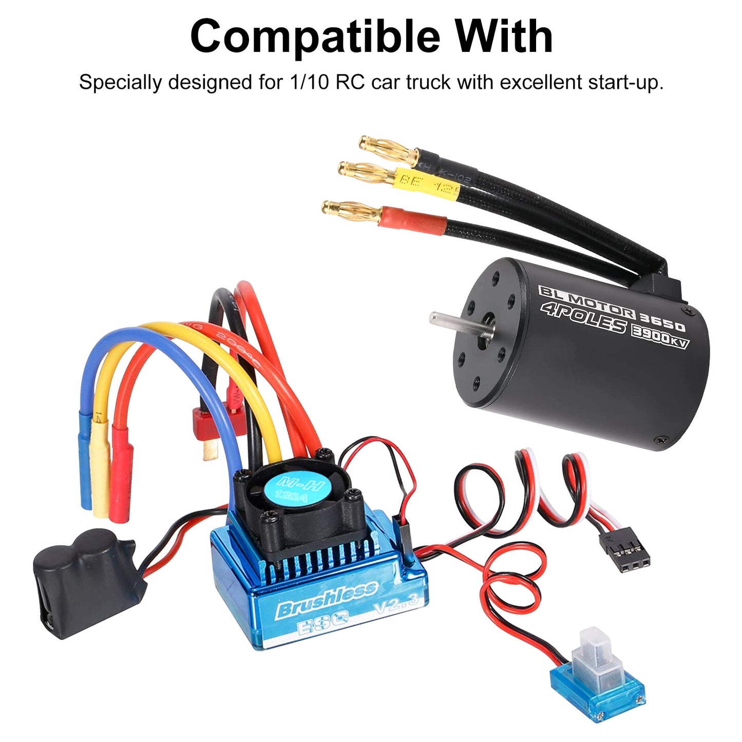 3650 3900KV Brushless Motor 120A ESC Combo Set for 1/10 RC Car Truck Accessories