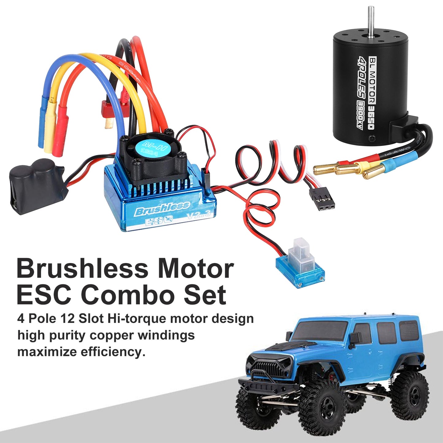3650 3900KV Brushless Motor 120A ESC Combo Set for 1/10 RC Car Truck Accessories