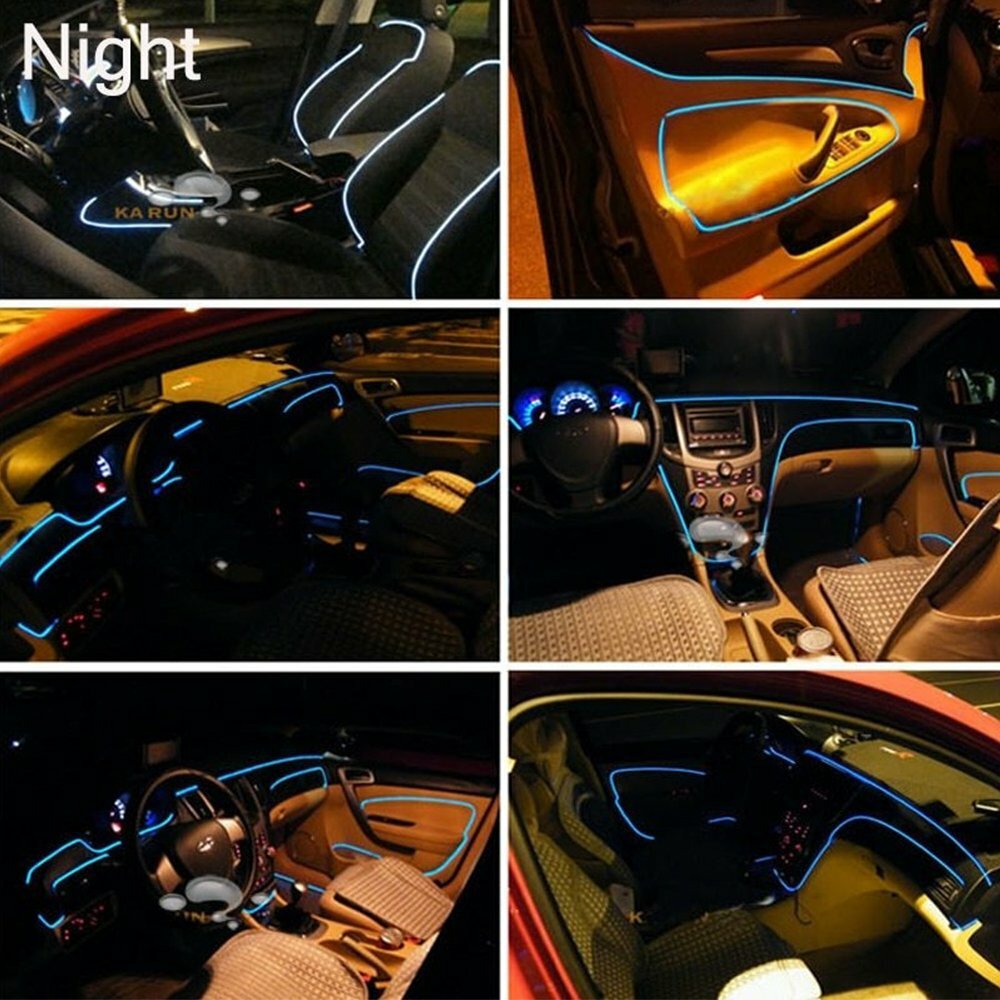2m Blue LED Car Interior Decorative Atmosphere Wire Strip Light Accessories US