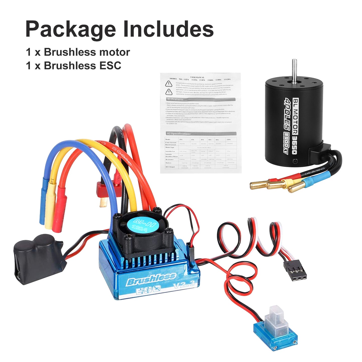 3650 3900KV Brushless Motor 120A ESC Combo Set for 1/10 RC Car Truck Accessories