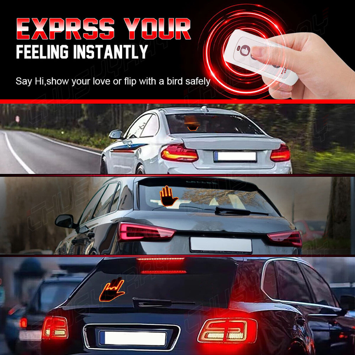 Orange LED Middle Finger Light Hand Finger Gesture Light w/Remote Car Sign Light