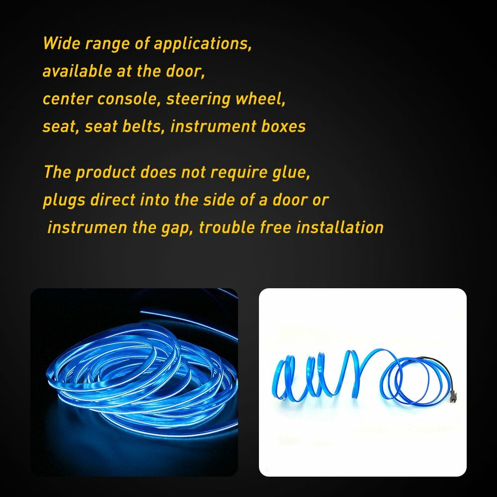 2m Blue LED Car Interior Decorative Atmosphere Wire Strip Light Accessories US
