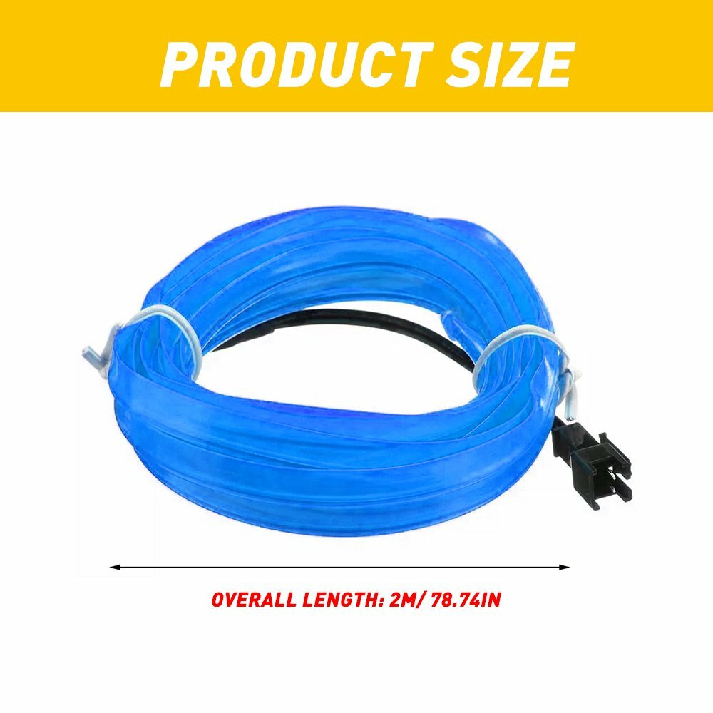 2m Blue LED Car Interior Decorative Atmosphere Wire Strip Light Accessories US