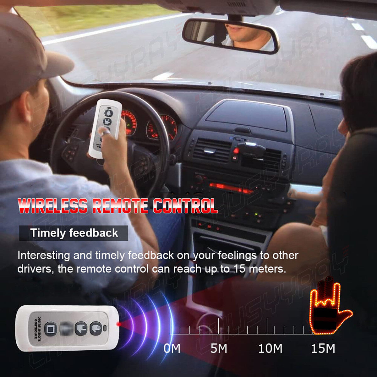 Orange LED Middle Finger Light Hand Finger Gesture Light w/Remote Car Sign Light