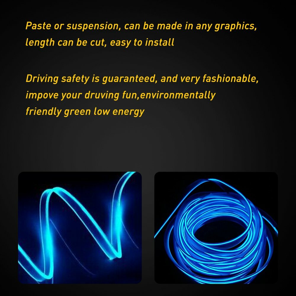2m Blue LED Car Interior Decorative Atmosphere Wire Strip Light Accessories US