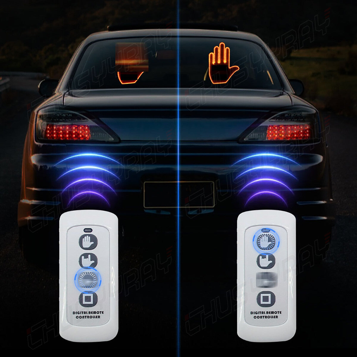 Orange LED Middle Finger Light Hand Finger Gesture Light w/Remote Car Sign Light