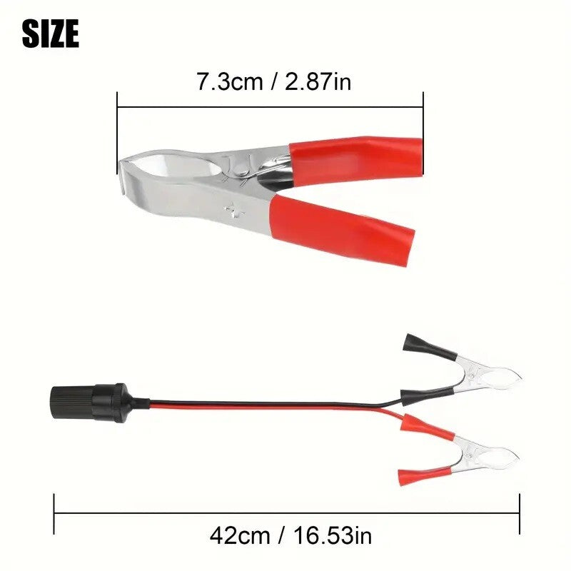12V Battery To Cigarette Lighter Adapter Alligator Clamp Clip 12 Volt Car Socket