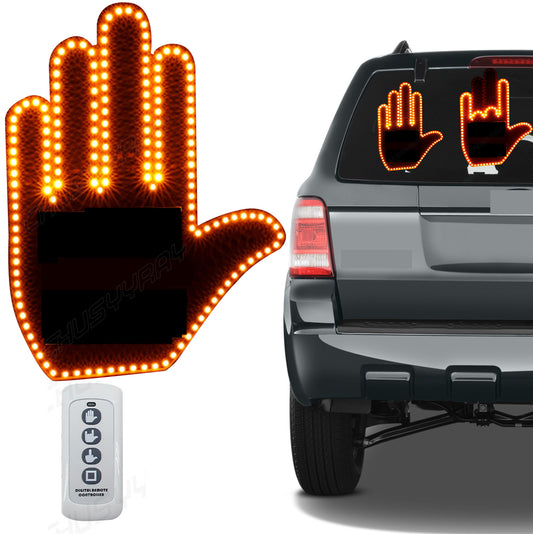 Orange LED Middle Finger Light Hand Finger Gesture Light w/Remote Car Sign Light
