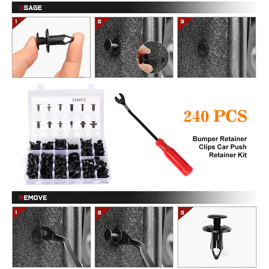 240pcs Auto Car Bumper Retainer Clips Kit Fastener Remover Push Pin Rivet Screw