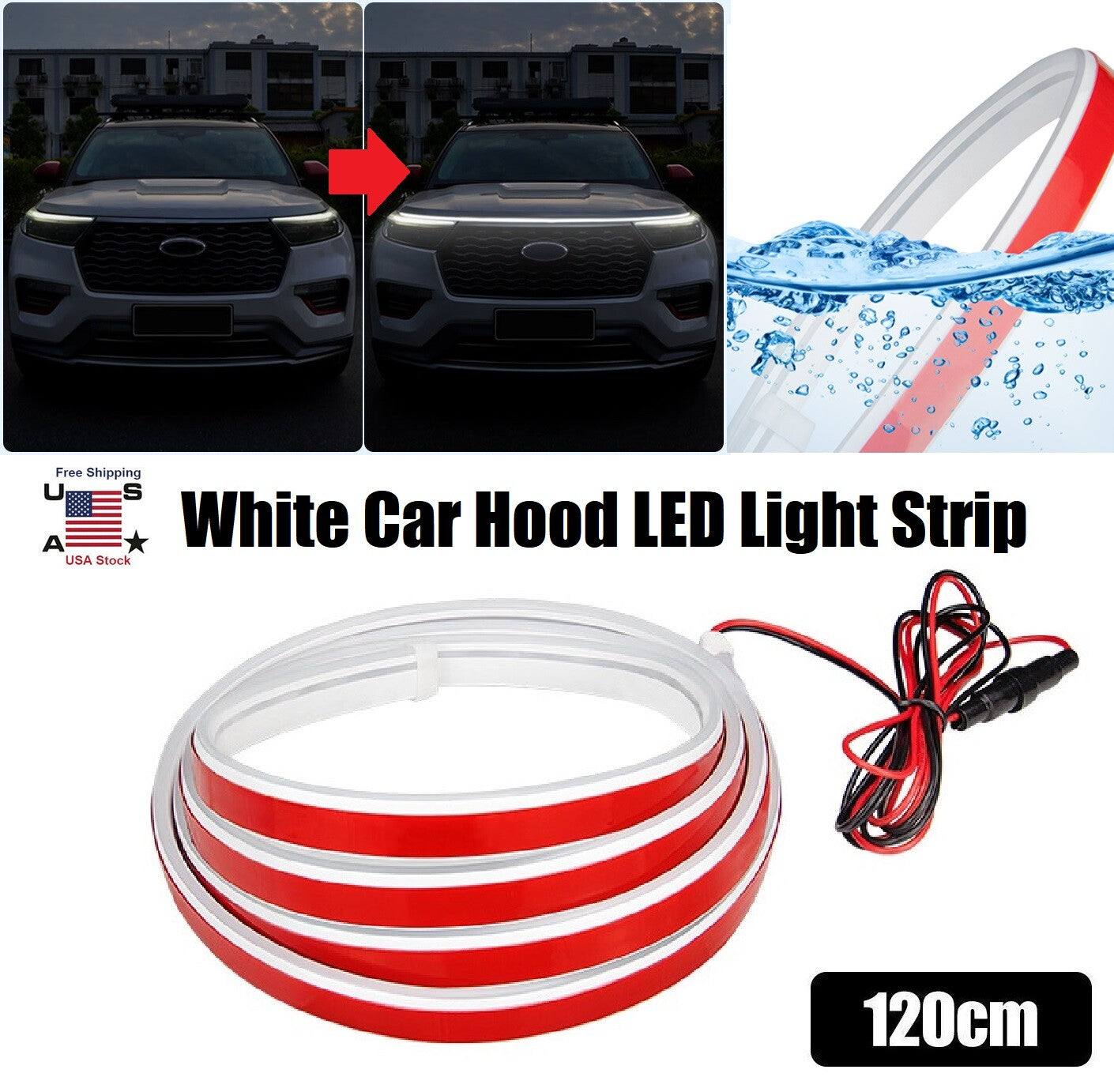 Universal White Flexible Car Hood Day Running LED Light Strip Accessories USA