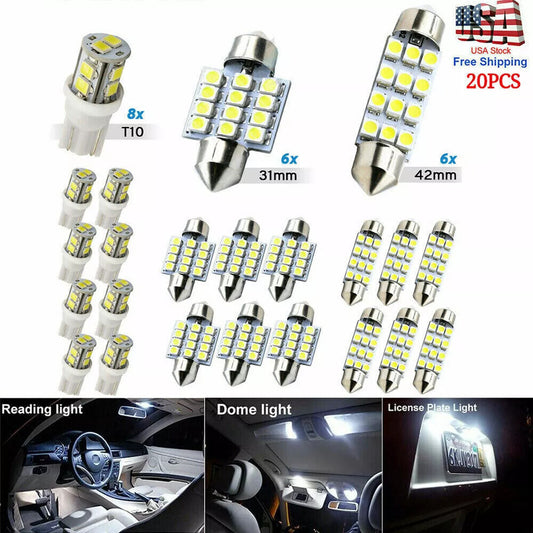 20pcs LED Interior Lights Bulbs Kit 6000K Car Trunk Dome License Plate Xsqkzyfkp