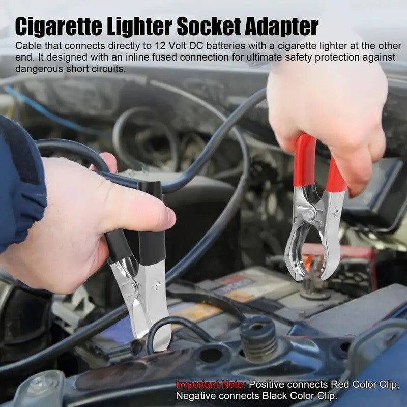 12V Battery To Cigarette Lighter Adapter Alligator Clamp Clip 12 Volt Car Socket