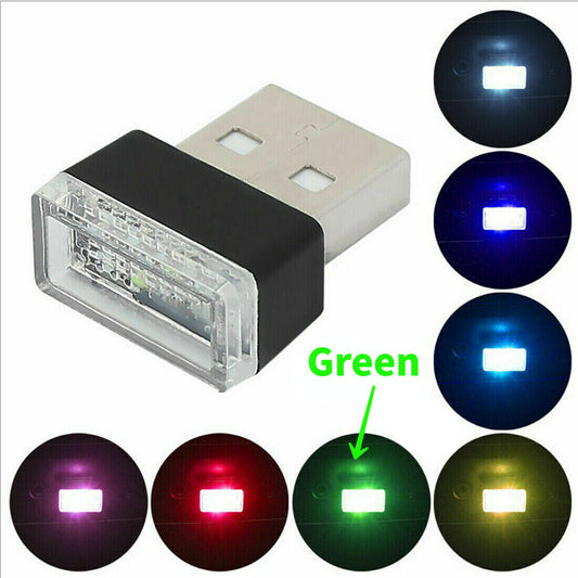 5PCS Green Mini USB LED Car Accessories Interior Light Neon Atmosphere Lamp Bulb US