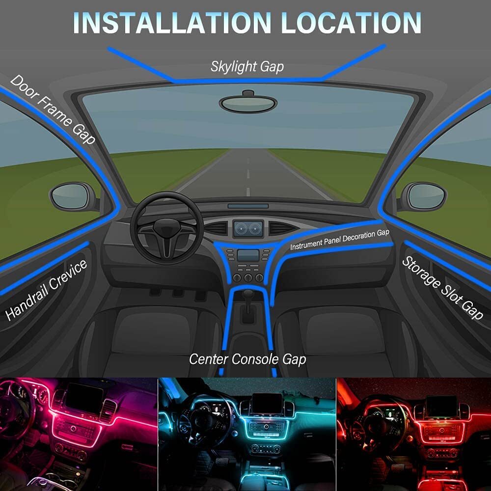 LED Car Interior Strip Light Atmosphere Neon Glow APP-Control Ambient Light Kit