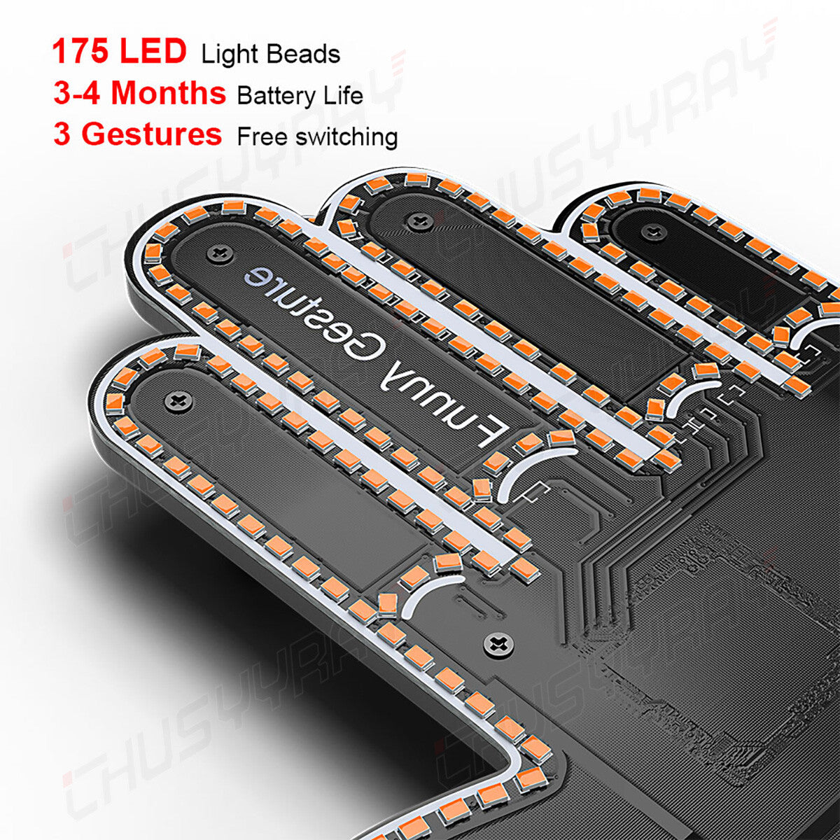 Orange LED Middle Finger Light Hand Finger Gesture Light w/Remote Car Sign Light